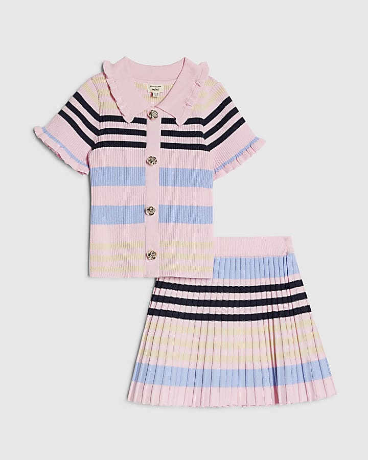 mini ragazze rosa stripe polo shirt set