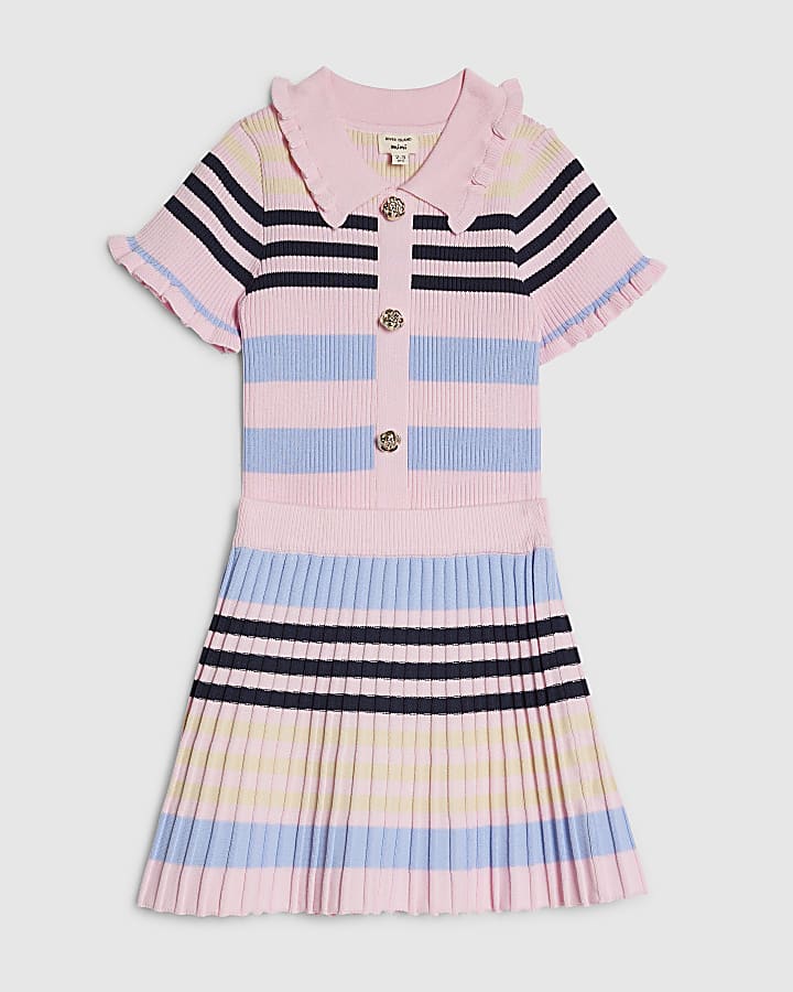 mini ragazze rosa stripe polo shirt set