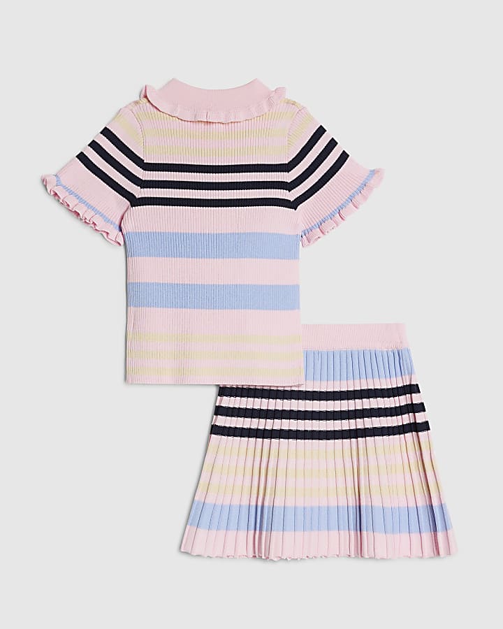 mini ragazze rosa stripe polo shirt set