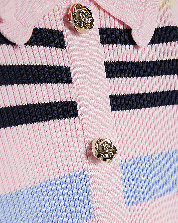 mini ragazze rosa stripe polo shirt set