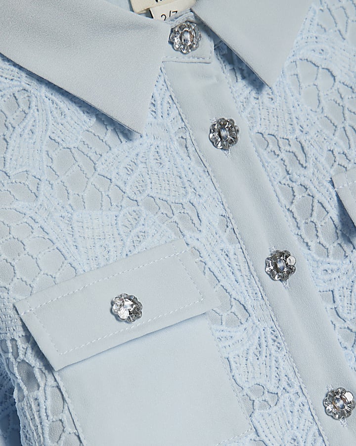 mini ragazze di pizzo blu camicetta e pantaloncini set