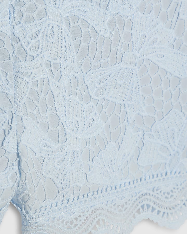 mini ragazze di pizzo blu camicetta e pantaloncini set