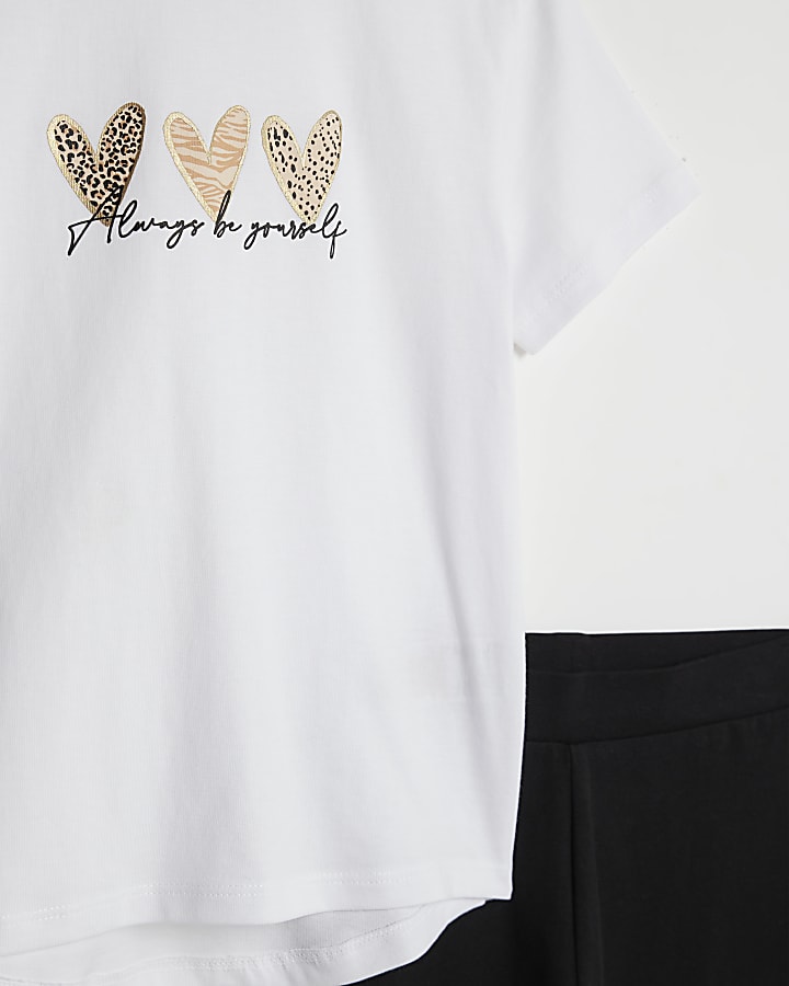 mini ragazze bianco trio cuore t-shirt set