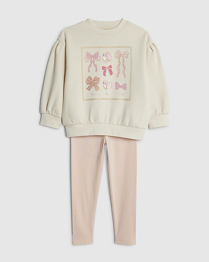 mini ragazze crema di prua casella felpa set