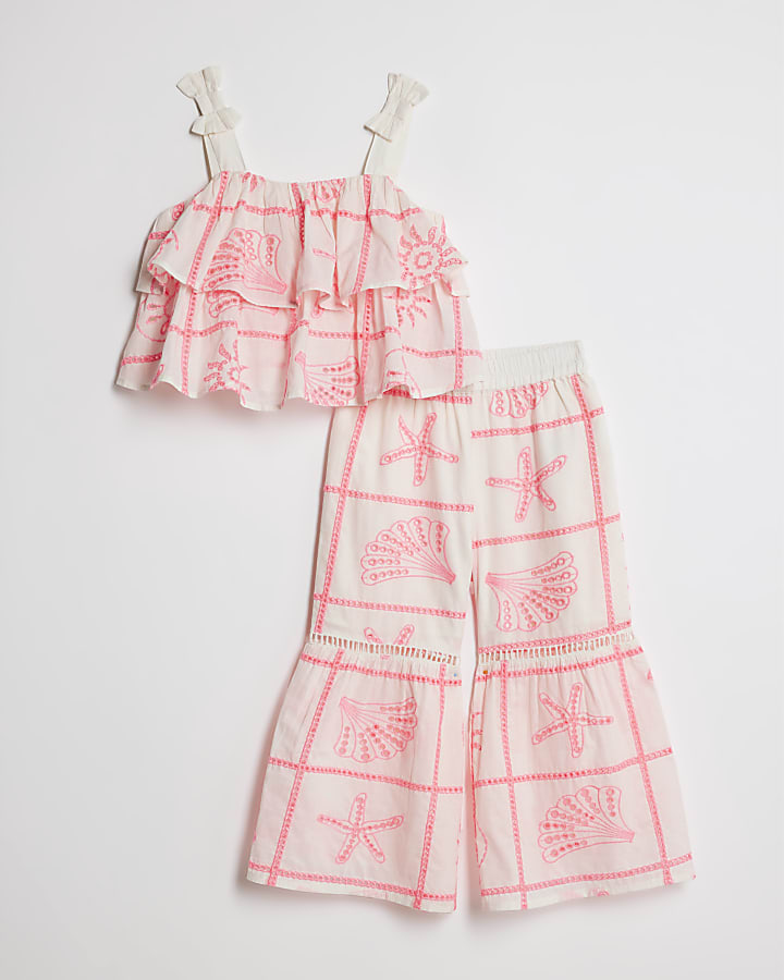 mini ragazze crema livelli broderie top set