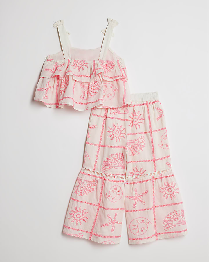 mini ragazze crema livelli broderie top set