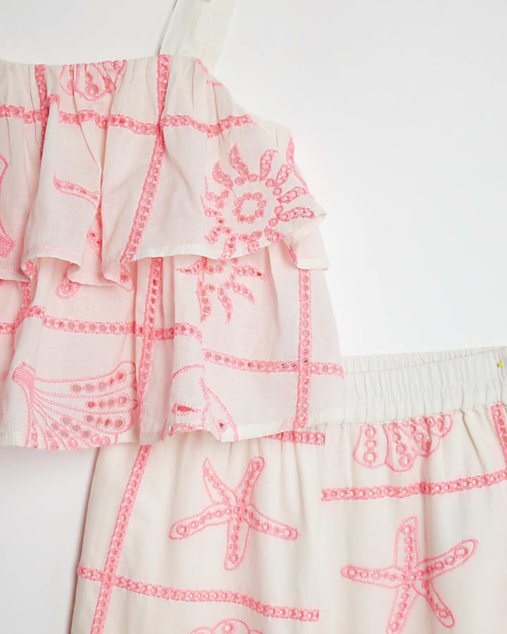 mini ragazze crema livelli broderie top set
