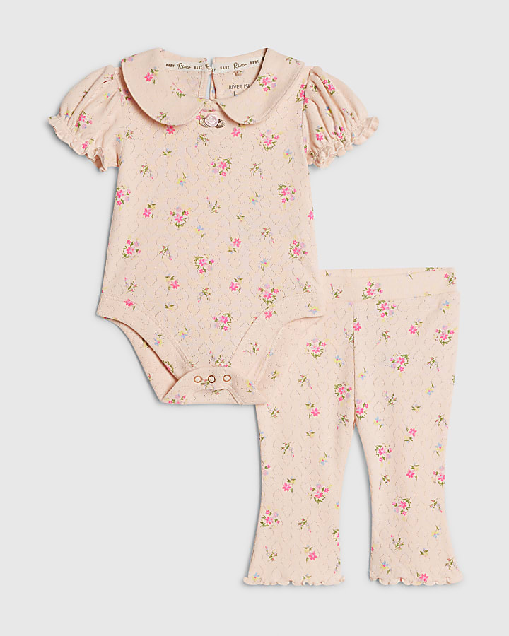 bambine rosa pointelle floreale set pagliaccetto