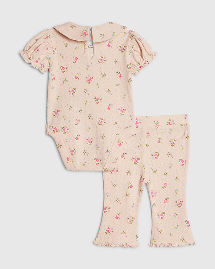 bambine rosa pointelle floreale set pagliaccetto