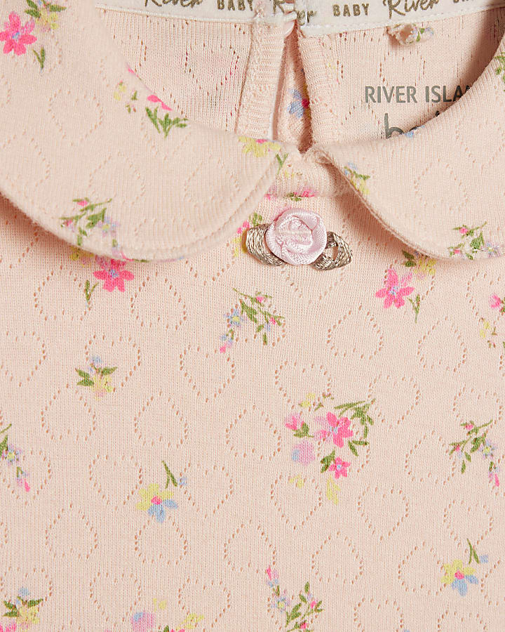 bambine rosa pointelle floreale set pagliaccetto