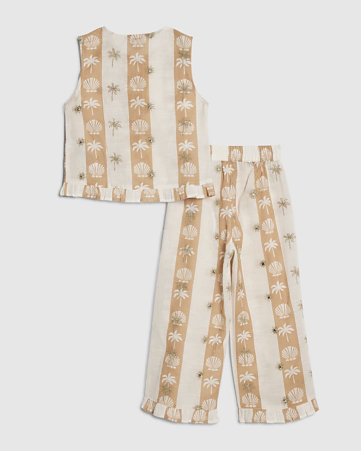 mini ragazze crema shell striscia pantaloni set