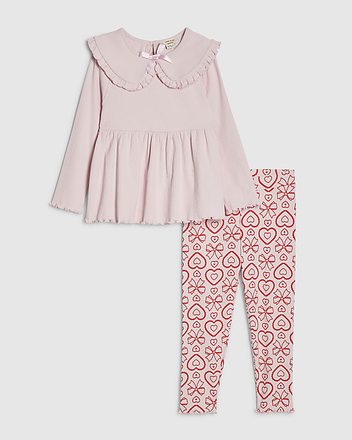 mini ragazze rosa colletto peplum top set