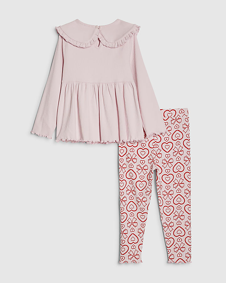 mini ragazze rosa colletto peplum top set