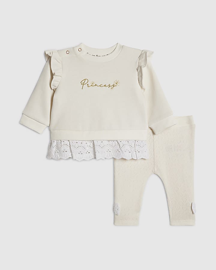 bambine crema ricamato felpa set