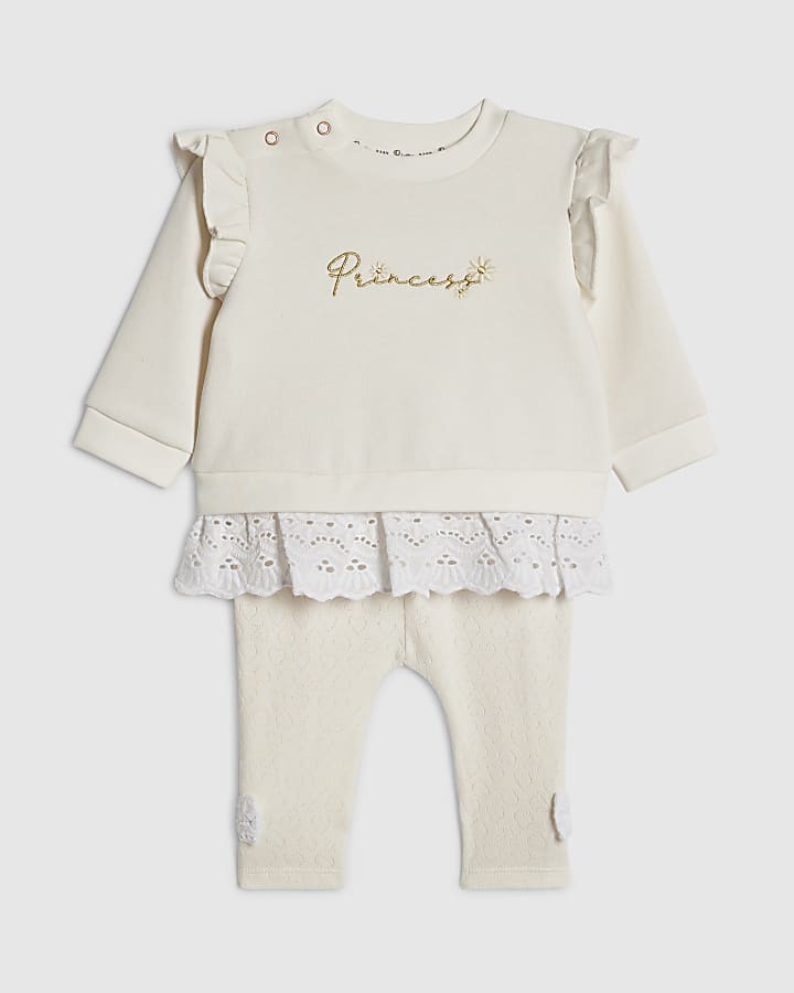 bambine crema ricamato felpa set