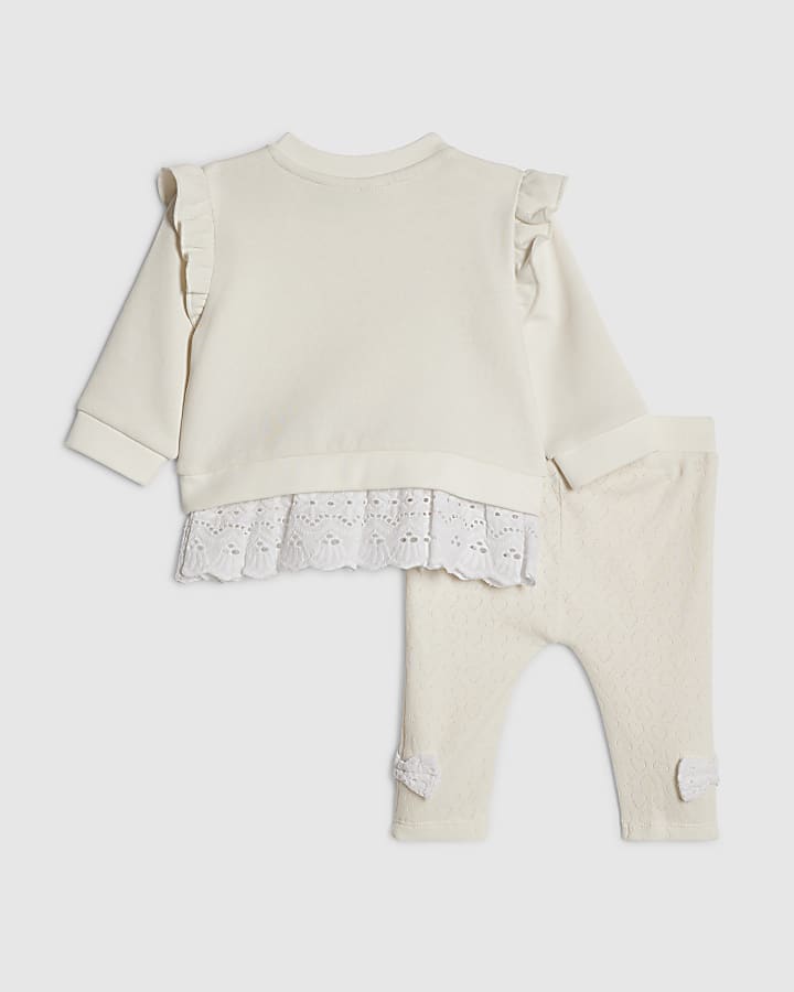 bambine crema ricamato felpa set