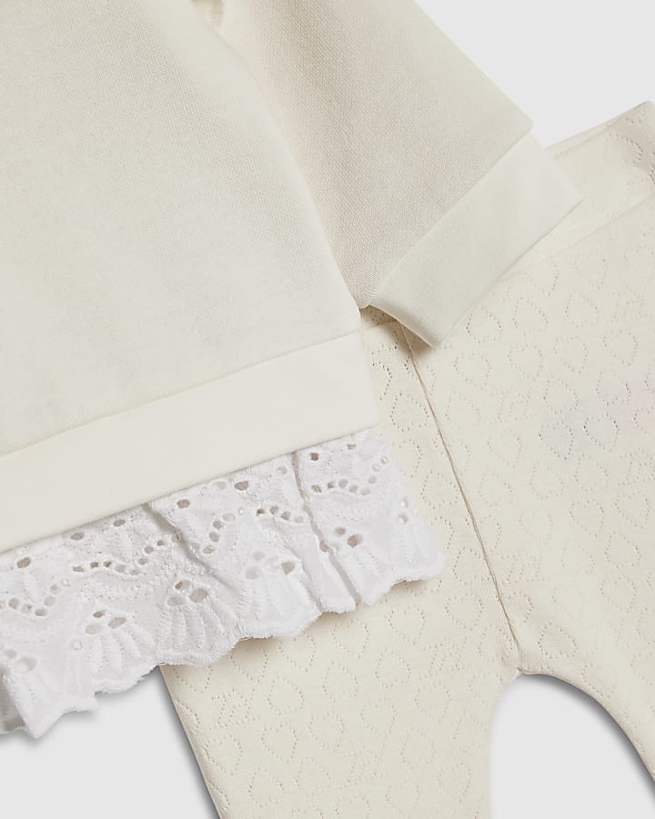 bambine crema ricamato felpa set