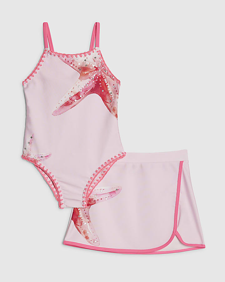 mini ragazze rosa starfish set costume da bagno