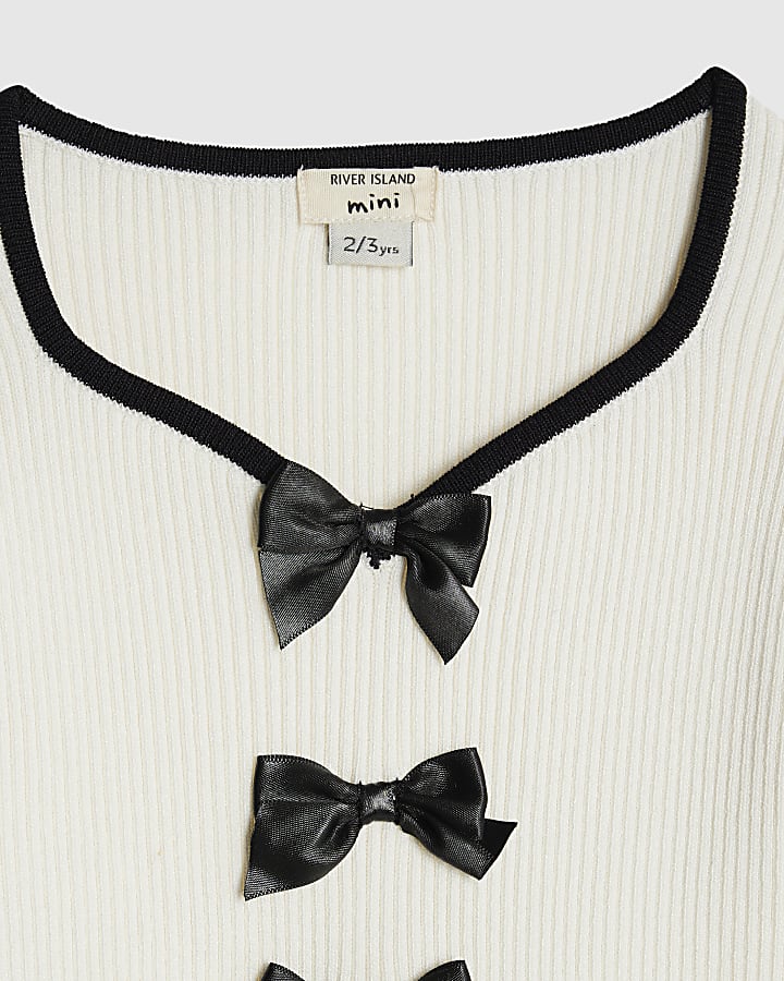 mini ragazze crema di prua pantaloni set