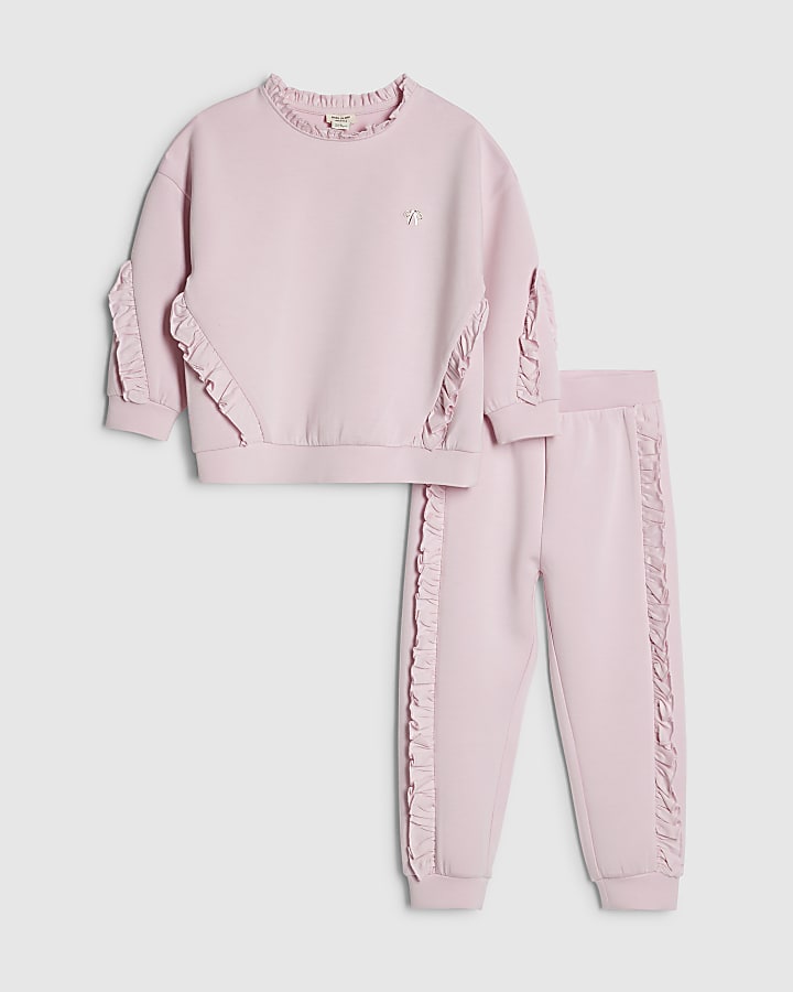 mini ragazze rosa ri volant felpa set