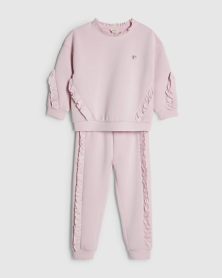mini ragazze rosa ri volant felpa set