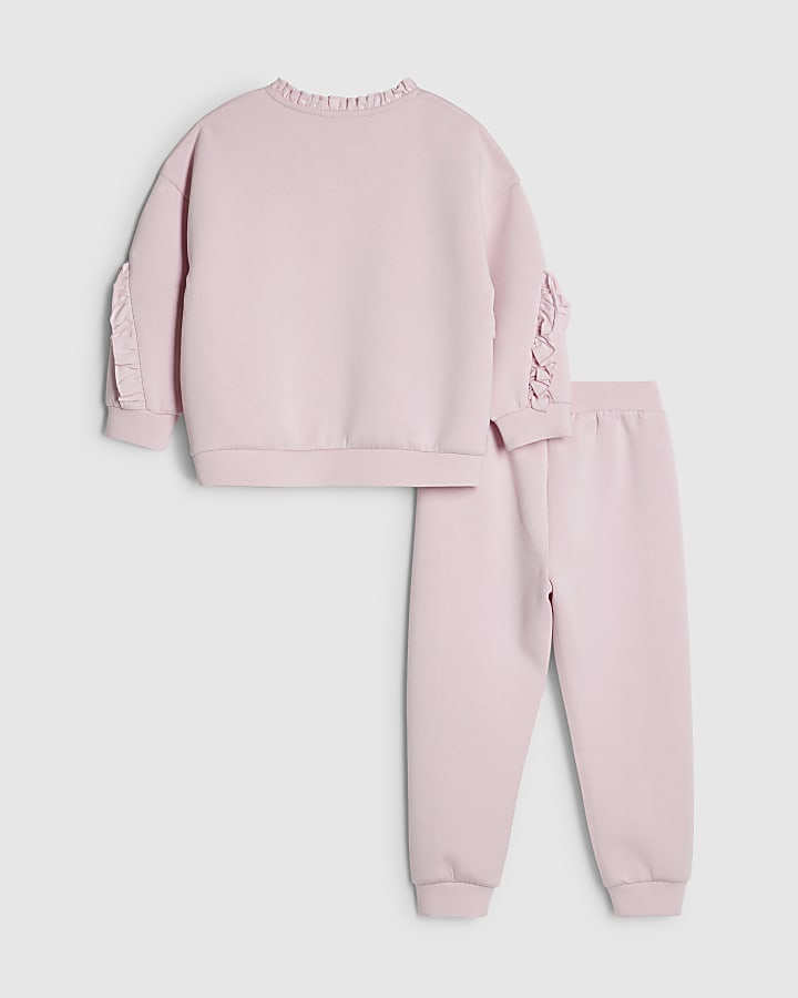 mini ragazze rosa ri volant felpa set