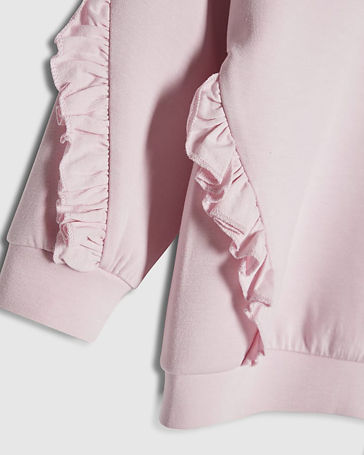mini ragazze rosa ri volant felpa set