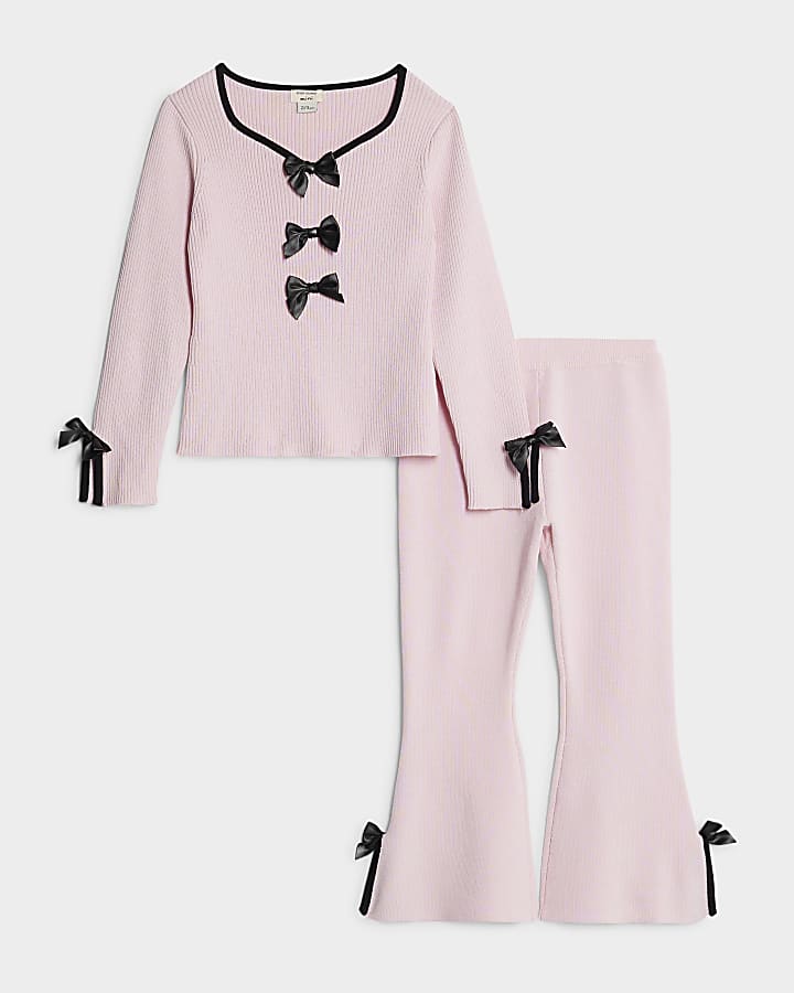 mini ragazze fiocco rosa pantaloni set