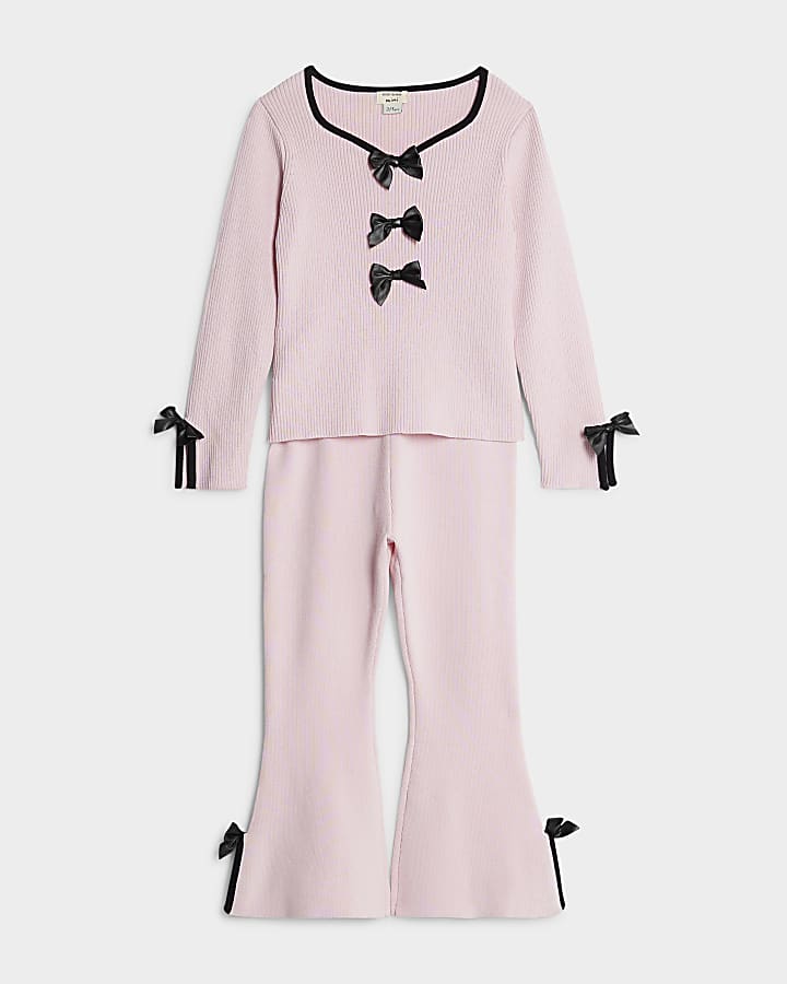 mini ragazze fiocco rosa pantaloni set