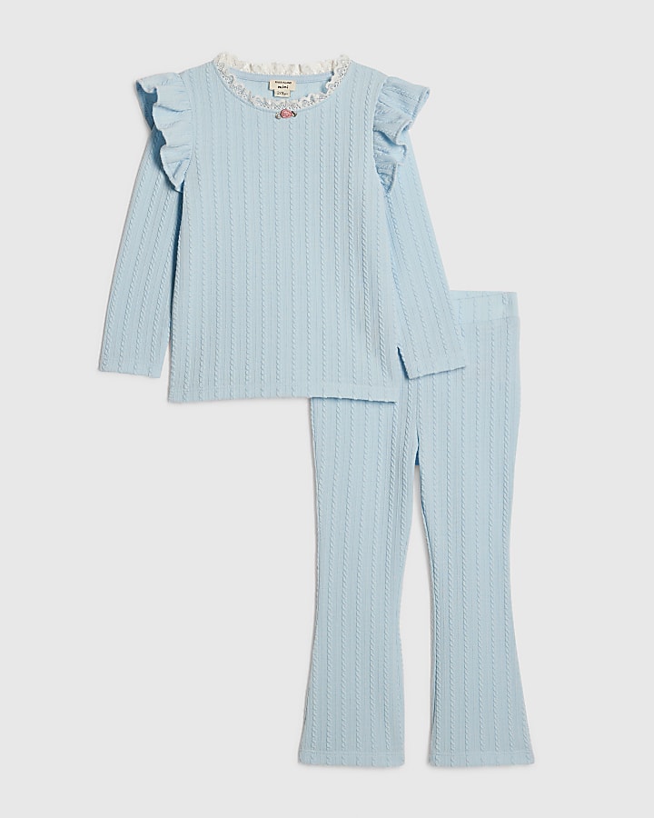 mini ragazze cavo blu maglia t-shirt set