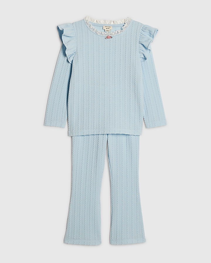 mini ragazze cavo blu maglia t-shirt set
