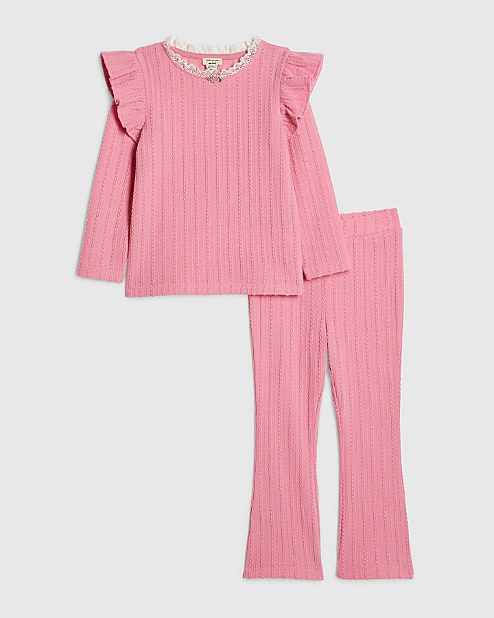 mini ragazze rosa cavo maglia t-shirt set