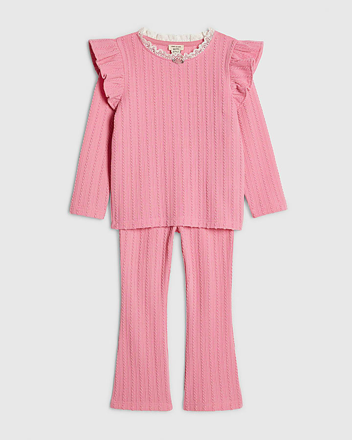 mini ragazze rosa cavo maglia t-shirt set