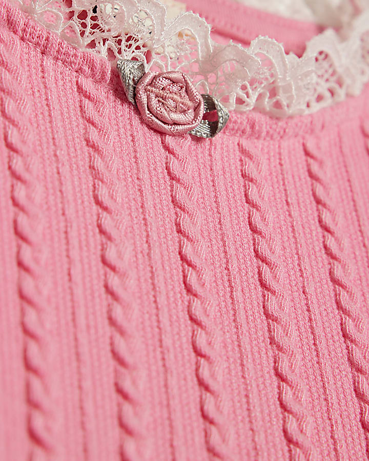 mini ragazze rosa cavo maglia t-shirt set