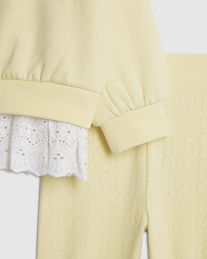 mini ragazze giallo ricamo orlo felpa set