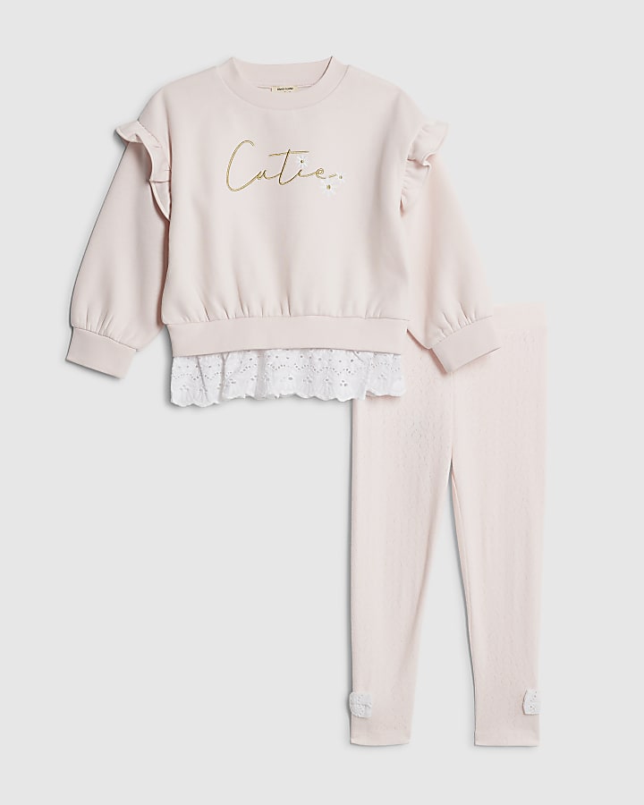 mini ragazze rosa ricamo orlo felpa set