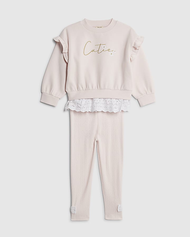 mini ragazze rosa ricamo orlo felpa set