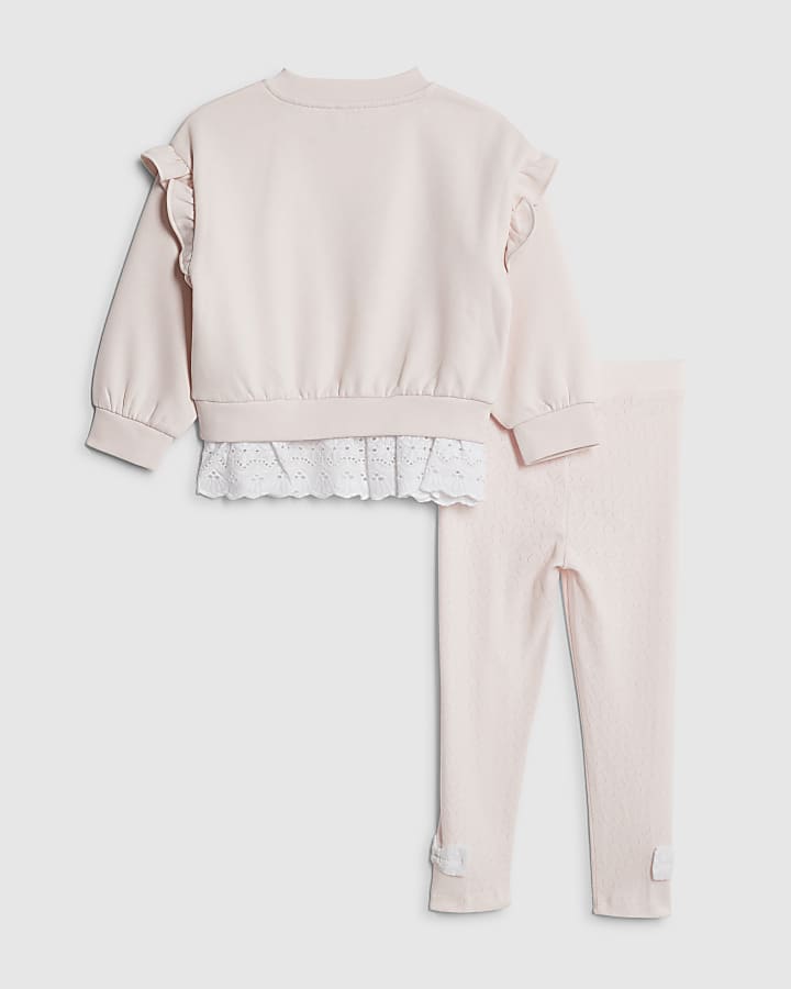 mini ragazze rosa ricamo orlo felpa set