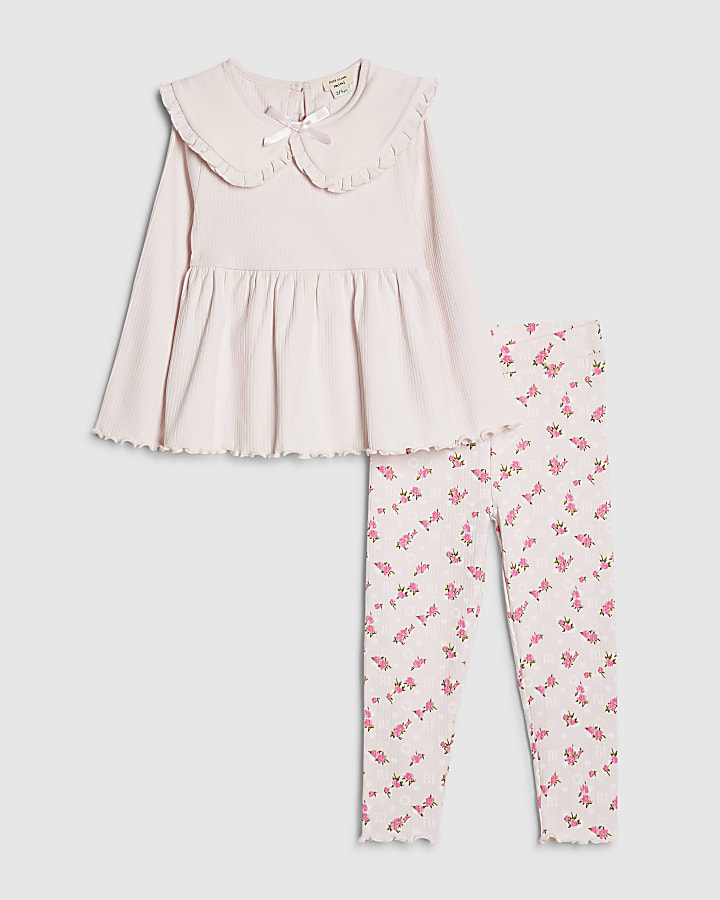 mini ragazze rosa colletto peplum top set