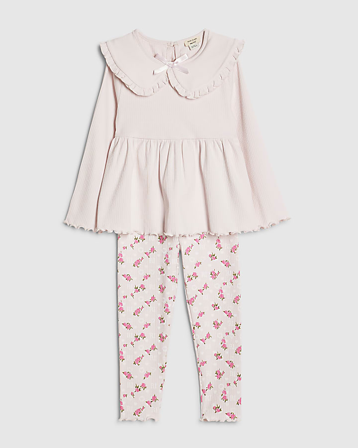 mini ragazze rosa colletto peplum top set