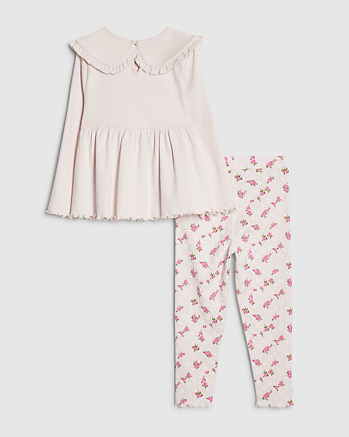 mini ragazze rosa colletto peplum top set