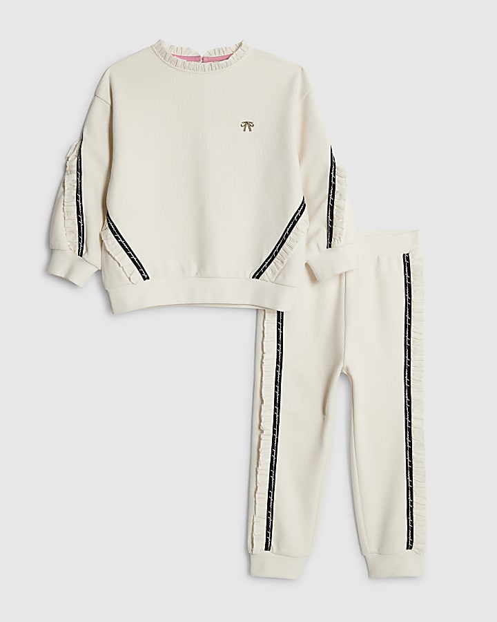 mini ragazze crema ri volant felpa set