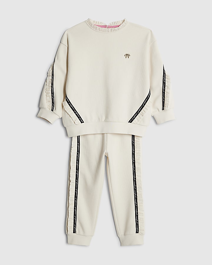 mini ragazze crema ri volant felpa set
