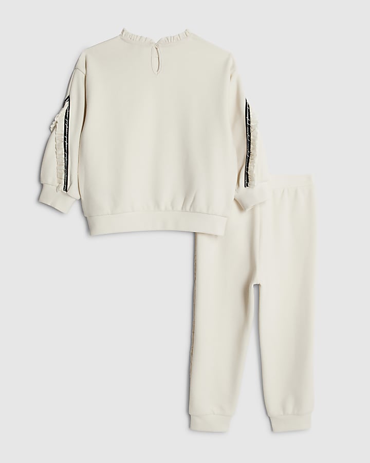 mini ragazze crema ri volant felpa set