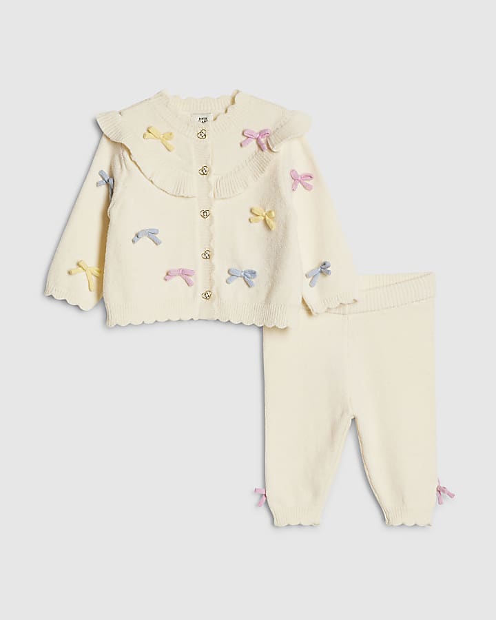 bambine crema arco 3d cardigan maglia set