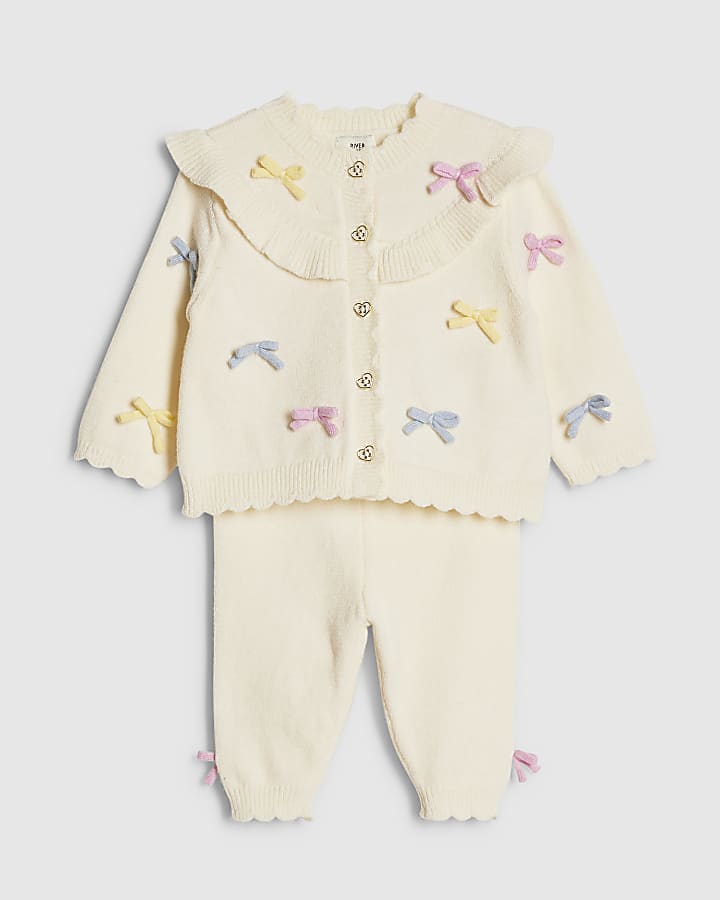 bambine crema arco 3d cardigan maglia set