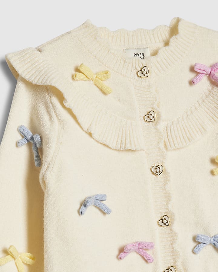 bambine crema arco 3d cardigan maglia set