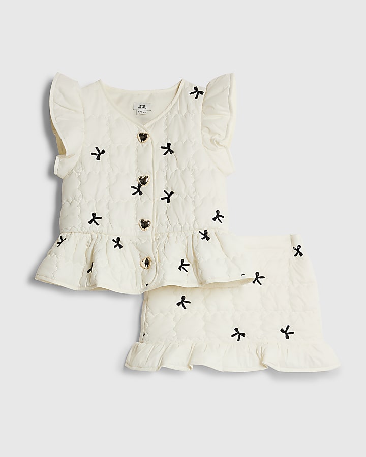 mini ragazze crema di prua gilet e gonna set