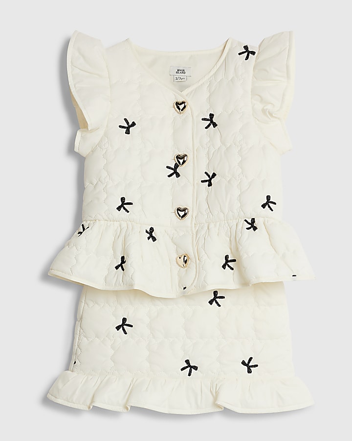 mini ragazze crema di prua gilet e gonna set