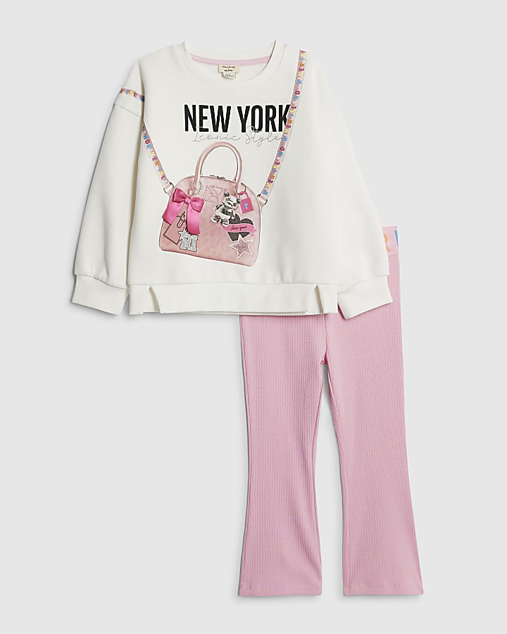 mini ragazze crema york borsa felpa set